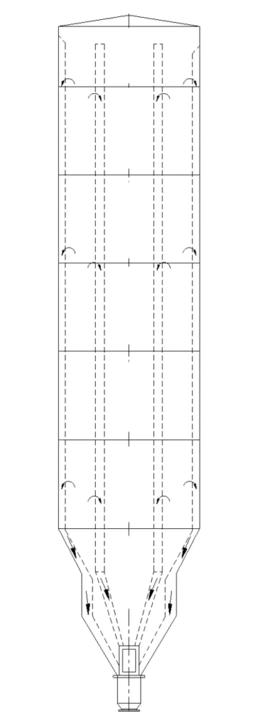 Sketch of Blending Silo Multi Pipe attached at inside silo wall
